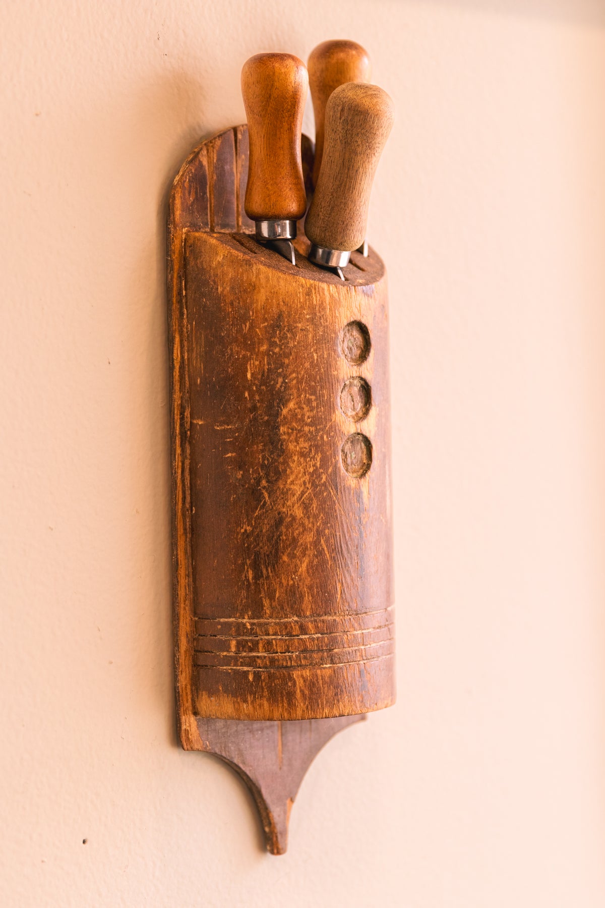 Antique Wooden Wall-Mounted Kitchen Tool Holder