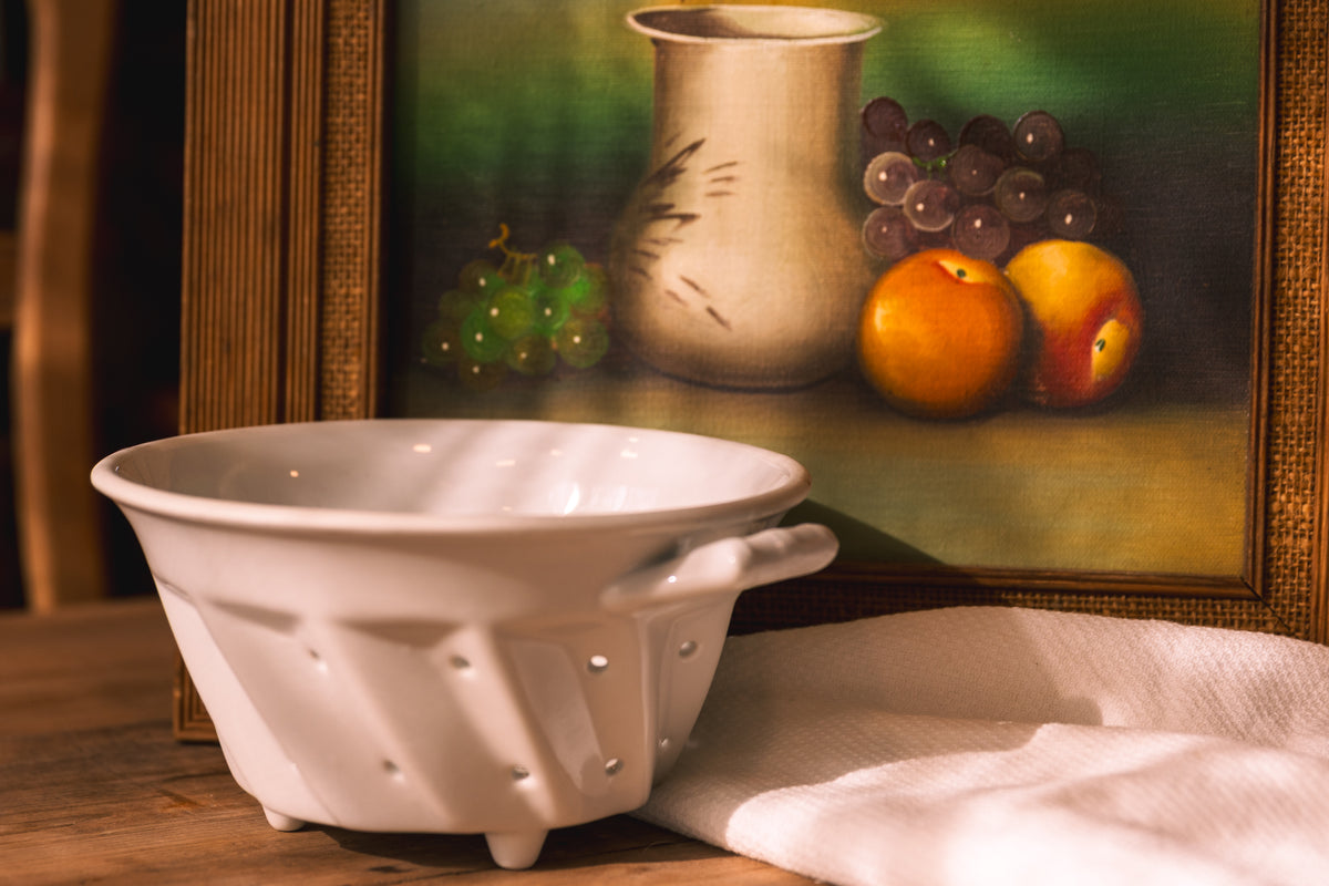 Vintage White Ceramic Colander