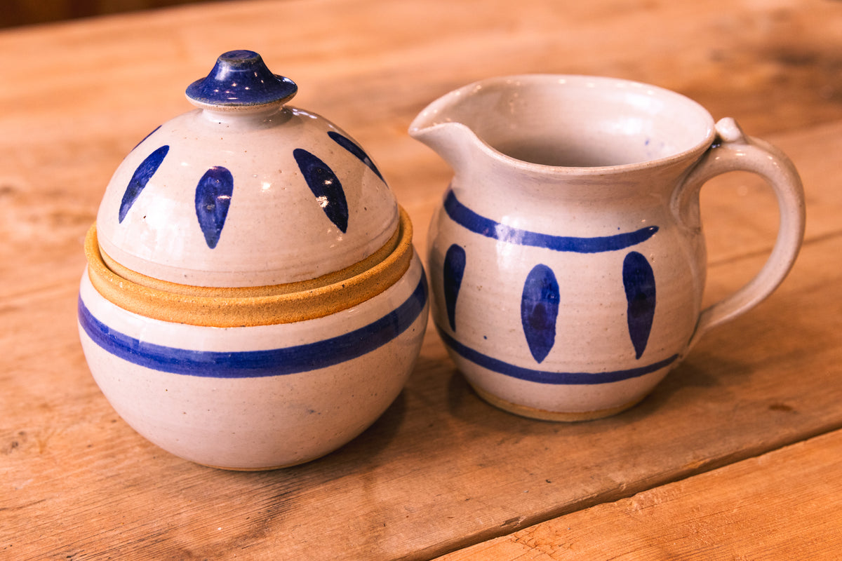 Handmade Cobalt Stoneware Cream and Sugar Set