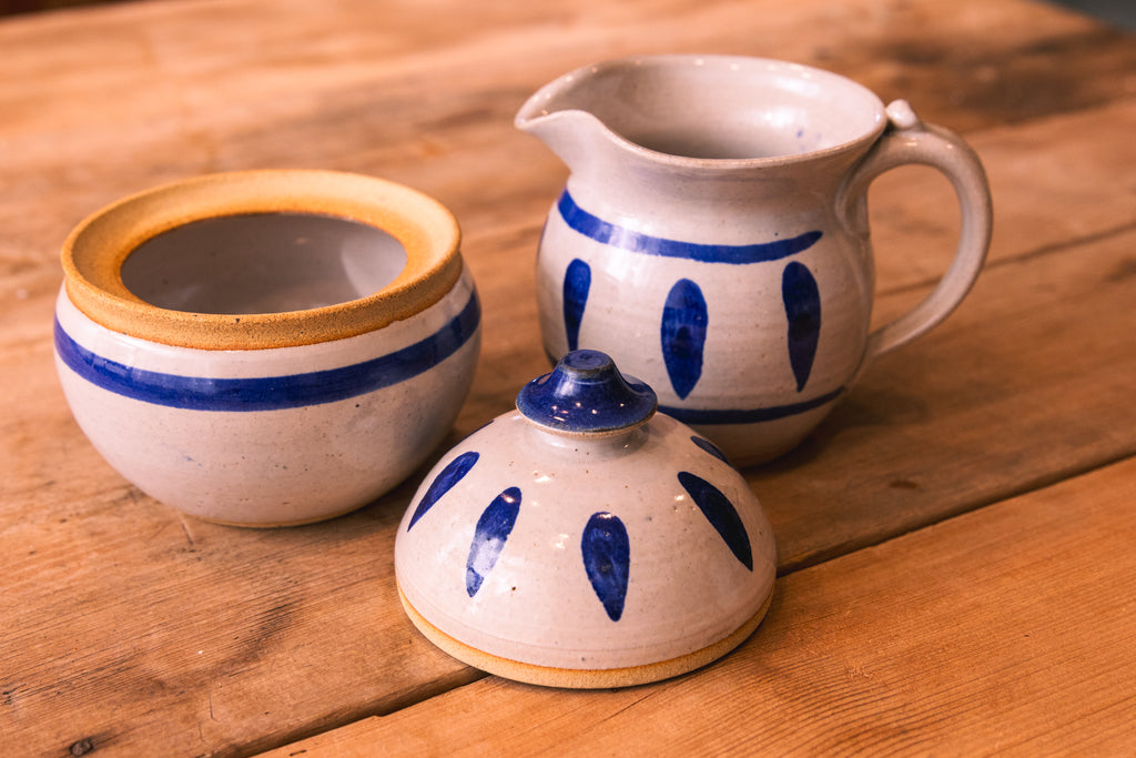 Handmade Cobalt Stoneware Cream and Sugar Set