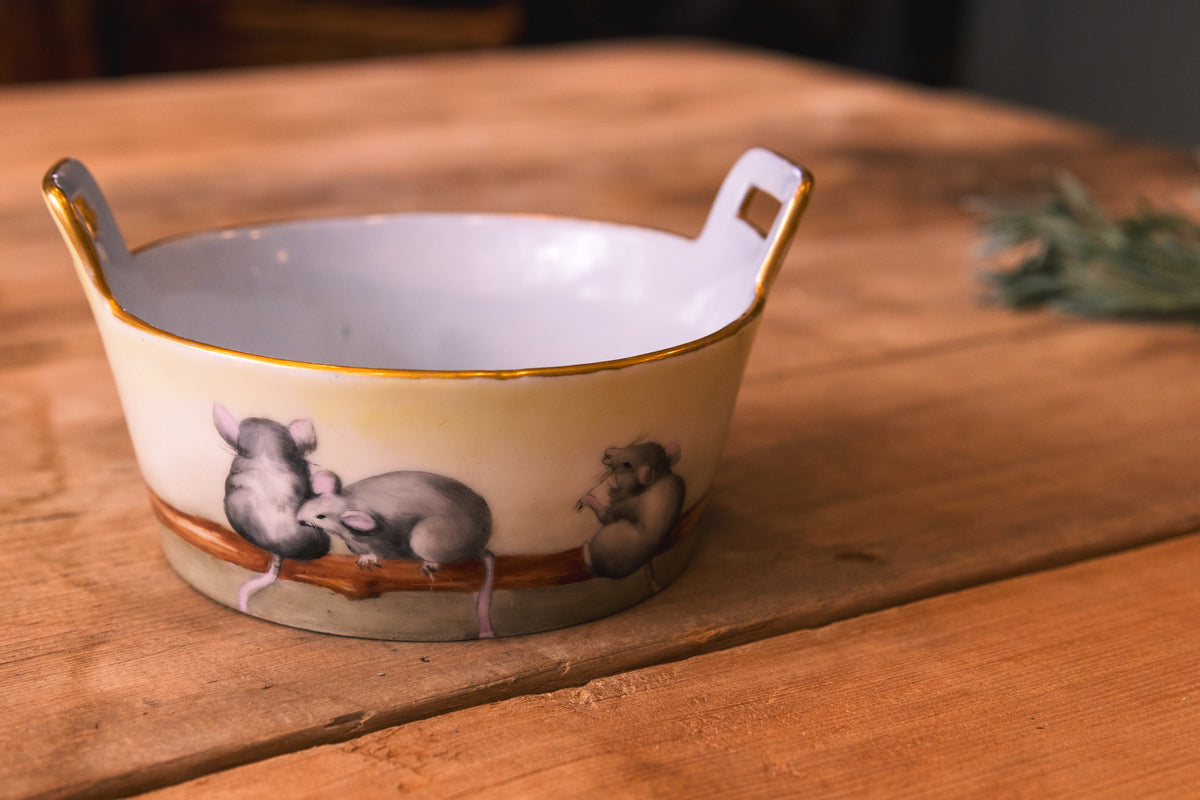 Vintage Mouse Motif Porcelain Serving Dish
